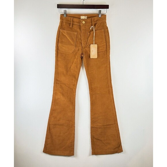 NWT Porter Blue Jeans Mustard The Wanderer Corduroy Flare Bell Bottom Retro 24 - Picture 1 of 10